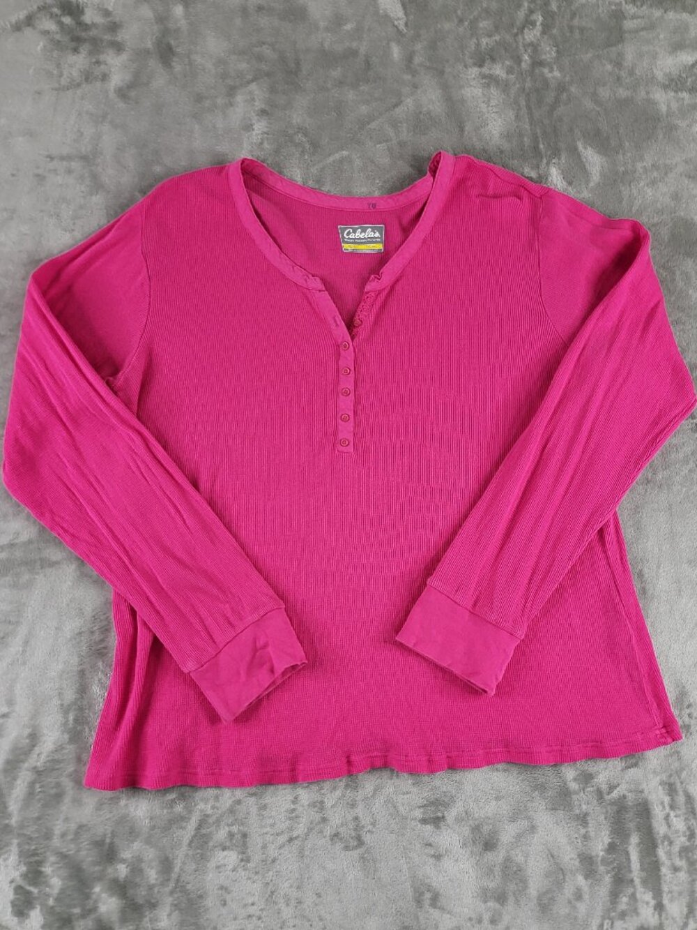 Cabela’s Women’s Pink Waffle Knit Henley Long Sleeve Shirt Top XL
